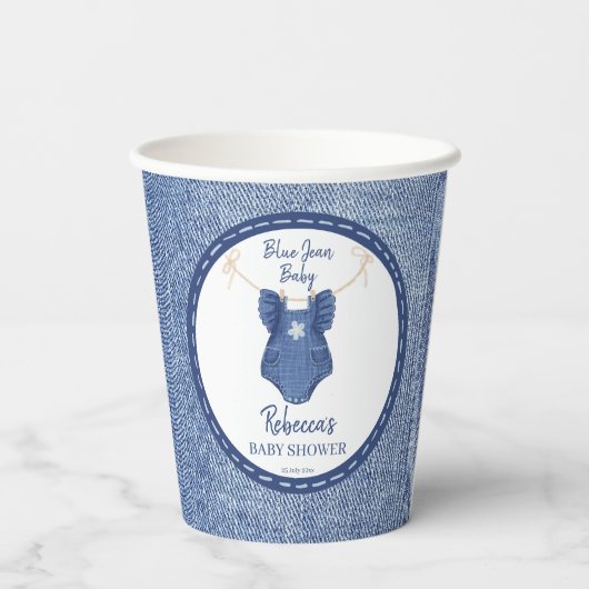 Blue jean girls baby shower monogrammed papieren bekers (Achterkant)