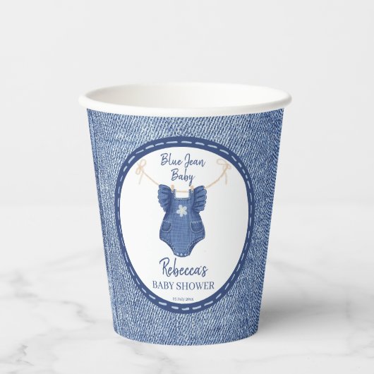 Blue jean girls baby shower monogrammed papieren bekers (Voorkant)