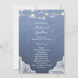 Blue Jean, Lace String Lights Ceremony Program Kaart