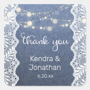Blue Jean Lace & String Lights Dank u Vierkante Sticker