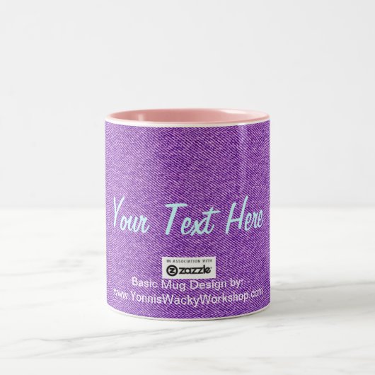 Blue Jean Material, Jouw tekst here Tweekleurige Koffiemok (Center)