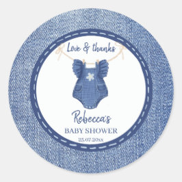 Blue jean meisjes denim baby shower dank u gunst ronde sticker