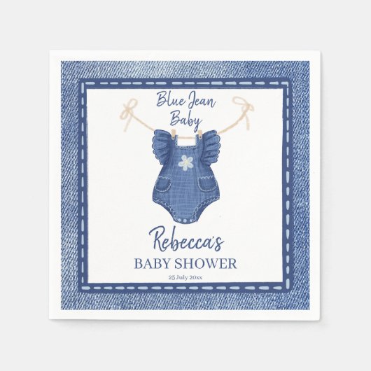 Blue jean meisjes kleding op een lijn baby shower servet (Voorkant)