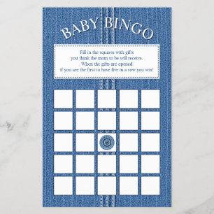 Blue jean met steken jongen Baby shower Bingo spel Flyer