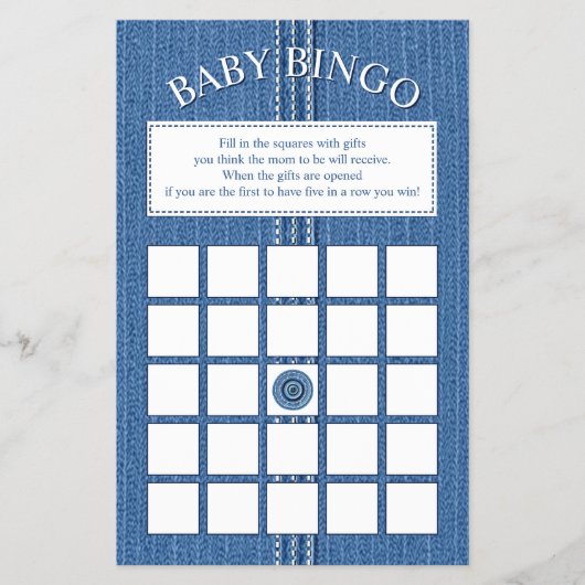 Blue jean met steken jongen Baby shower Bingo spel Flyer (Voorkant)
