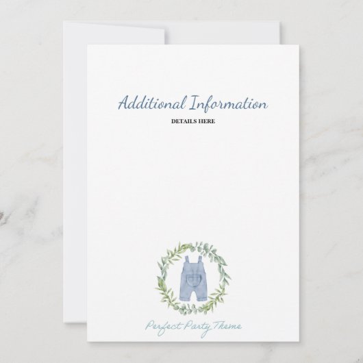 Blue Jean Overall Denim Baby shower Uitnodiging (Achterkant)