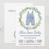 Blue Jean Overall Denim Baby shower Uitnodiging (Voorkant / Achterkant)
