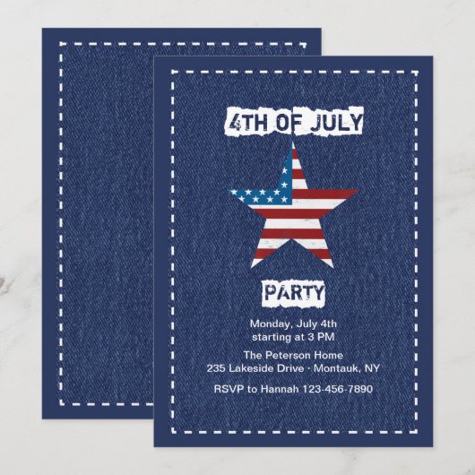 Blue Jean Patriotic Invitation Kaart (Voorkant / Achterkant)