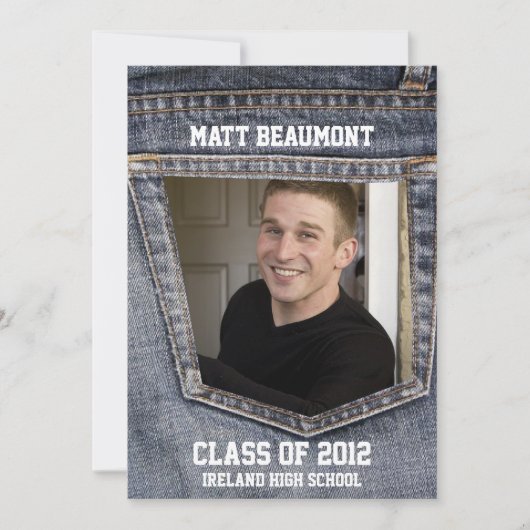 Blue Jean Pocket Photo Afstuderen Kaart (Voorkant)