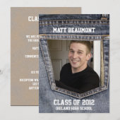 Blue Jean Pocket Photo Afstuderen Kaart (Voorkant / Achterkant)