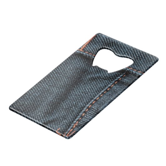 Blue Jean Stitching Creditkaart Flessenopener (Voorkant Gekanteld)