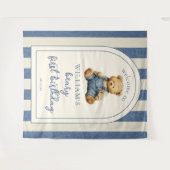 Blue Jean Teddy Bear 1st Birthday Photo Backdrop Wandkleed (Voorkant (horizontaal))