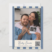 Blue Jean Teddy Bear Photo QR Code Baby Shower Kaart (Achterkant)