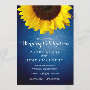 Blue Jean & Yellow Sunflower Wedding Invitation Kaart
