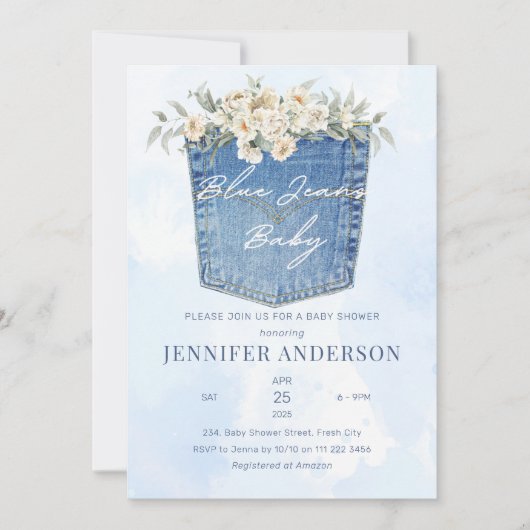Blue Jeans Baby shower Denim Country Floral Kaart (Voorkant)