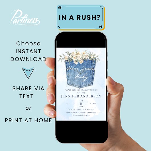 Blue Jeans Baby shower Denim Country Floral Kaart