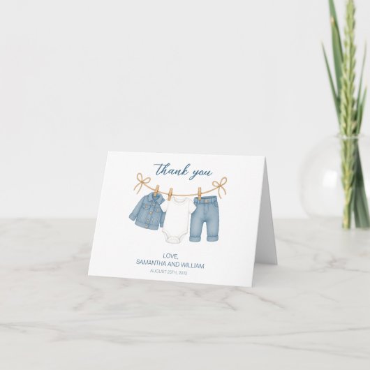 Blue Jeans Baby shower gevouwen bedankkaart (Voorkant)