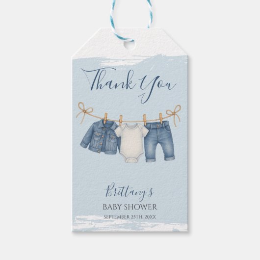 Blue Jeans Boy Baby shower Baby Outfit Cadeaulabel (Voorkant)
