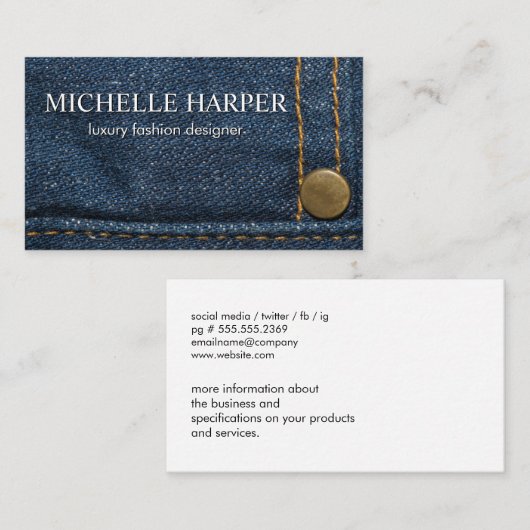 Blue Jeans Button en Stitching Visitekaartje (Voorkant / Achterkant)