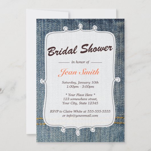 Blue Jeans Country Bridal Shower Kaart (Voorkant)