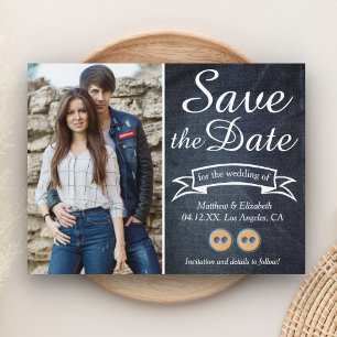 Blue Jeans Couple   Denim Wedding Save the Date Aankondigingskaart
