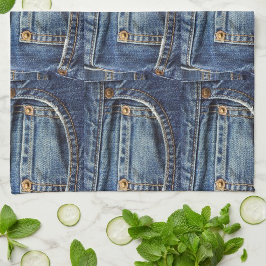 Blue Jeans Denim Kijk Pocket Theedoek (Gevouwen)