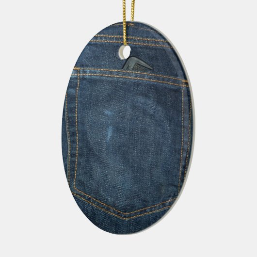 Blue Jeans Denim Pocket Keramisch Ornament (Links)