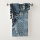 Blue Jeans Denim Zipper Faux Bad Handdoek (Insitu)