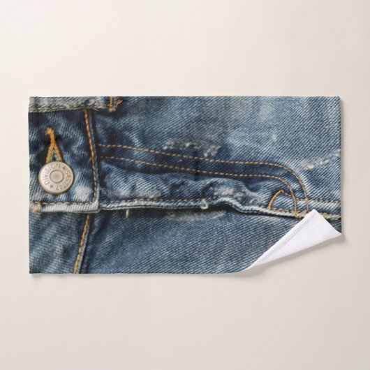 Blue Jeans Denim Zipper Faux Bad Handdoek (Handdoek)