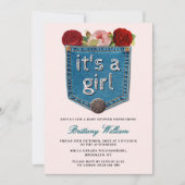 Blue Jeans Floral Het is een Meisje Baby shower Kaart (Voorkant)