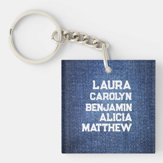 Blue jeans Grandchildren's names simple modern  Sleutelhanger (voorkant)