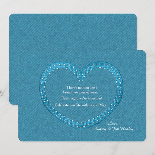 Blue Jeans Heart zwangerschapsaankondiging Kaart (Voorkant / Achterkant)