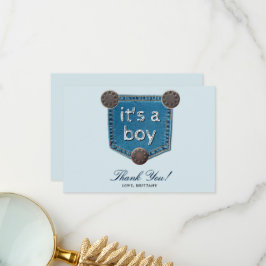 Blue Jeans Het is een Boy Baby shower Bedankkaart