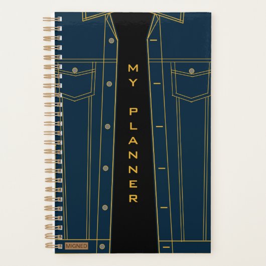 Blue Jeans Jacket Funny Planner met aangepaste tek (Voorkant)