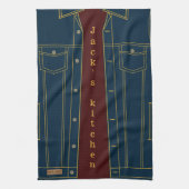 Blue Jeans Jacket Kitchen Towel - Jouw tekst / naa Theedoek (Verticaal)