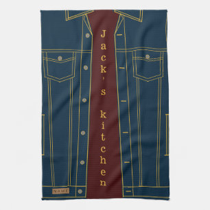 Blue Jeans Jacket Kitchen Towel - Jouw tekst / naa Theedoek
