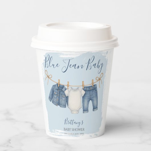 Blue Jeans Modern Boy Baby shower Papieren Bekers (Voorkant)
