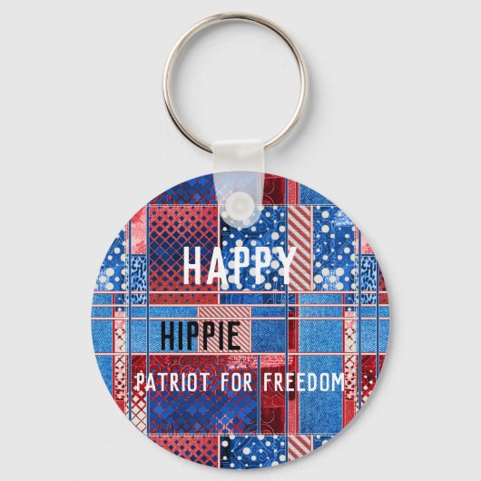 Blue Jeans Patchwork gepersonaliseerde Patriot Sle Sleutelhanger (Voorkant)