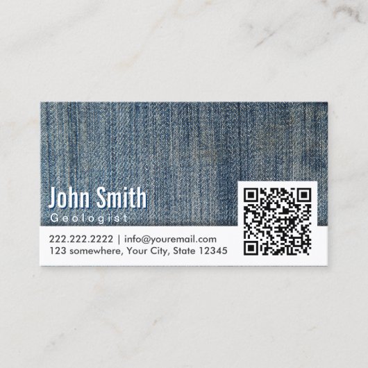 Blue Jeans QR Code Geoloog Visitekaartje (Voorkant)