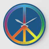 Blue Jeans Texture Rainbow Peace Name Persoonlijk Grote Klok (Voorkant)