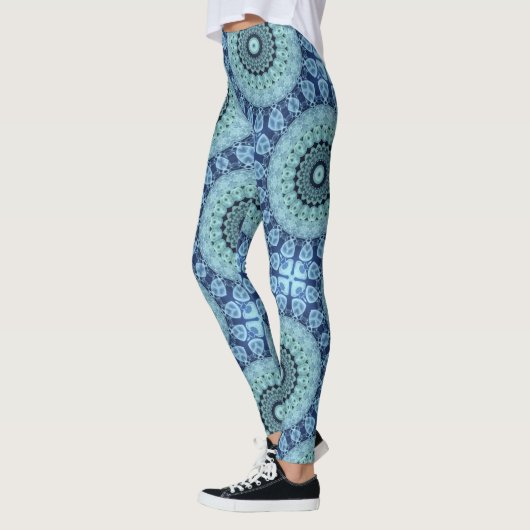 Blue Jellyfish Mandala Ocean-Inspired Symmetry Leggings (Links)