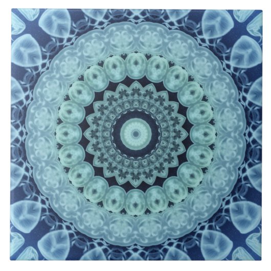 Blue Jellyfish Mandala Ocean-Inspired Symmetry Tegeltje (Voorkant)