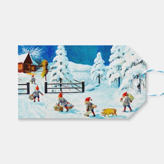 Blue Jenny Nyström Gnome  Zweeds Kerstfeest Cadeaulabel (Voorkant (Horizontaal))