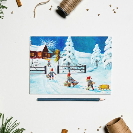 Blue Jenny Nyström Gnome  Zweeds Kerstfeest Feestdagenkaart