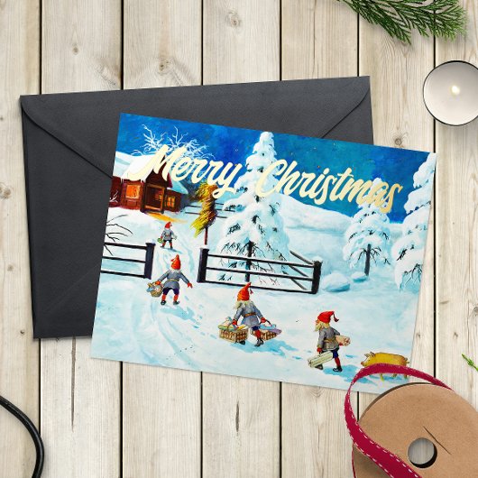 Blue Jenny Nyström Gnome Zweeds Kerstfeest Folie Feestdagenkaart