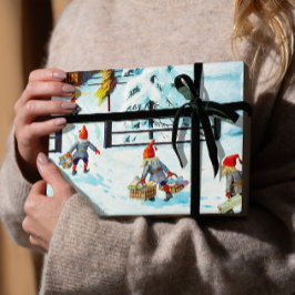 Blue Jenny Nyström Gnome  Zweeds Kerstfeest Inpakpapier Vel