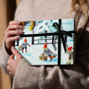 Blue Jenny Nyström Gnome  Zweeds Kerstfeest Inpakpapier Vel