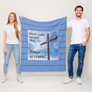 Blue JESUS IS RISEN Easter Fleece Deken