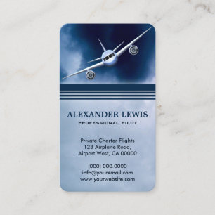 Blue Jet Plane in Sky Charter Pilot-Visitekaartjes Visitekaartje