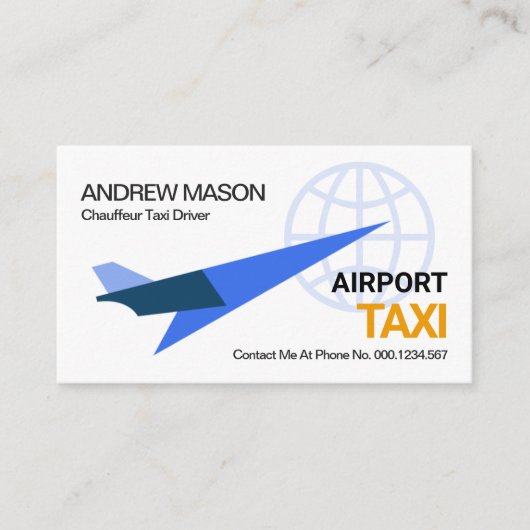 Blue Jet Plane Liftoff Global Airport Taxi Ride Visitekaartje (Voorkant)